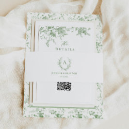 Classic Sage Green Toile Monogram Wedding Einladungsbanderole