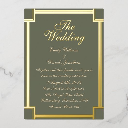 Classic Sage Green und White Folieneinladung (Vorderseite)