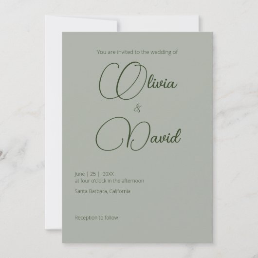 Classic Sage Green Wedding Einladung (Vorderseite)