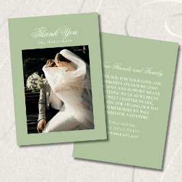 Classic Sage Green Wedding Photo Thank You Card Dankeskarte