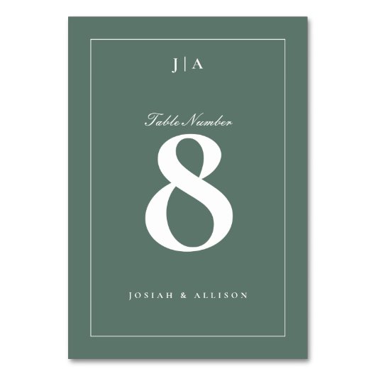 Classic Sage Green Wedding Tischnummer (Rückseite)