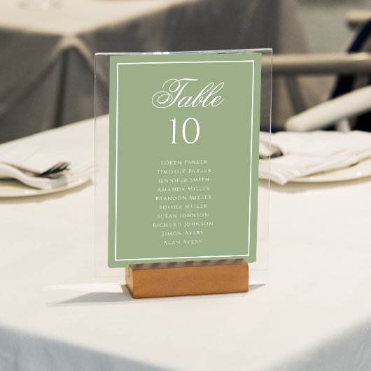 Classic Sage Green & White Wedding Seating Chart Tischnummer