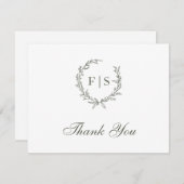 Classic Sage Green Wreath Monogram Danke Card Mitteilungskarte (Vorne/Hinten)