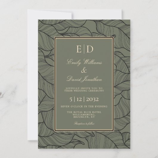 Classic Sage Monogram Elegant QR Einladung (Vorderseite)
