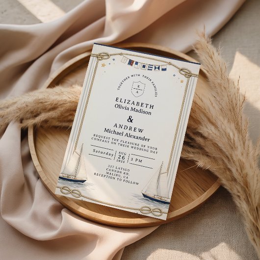 Classic Sailboat Coastal Wedding Einladung
