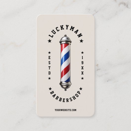 Classic Sand Red White Blue Barber Pole Barbershop Visitenkarte (Vorderseite)