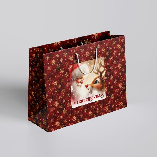 Classic Santa and Red Nose Rudolph Christmas Bag Große Geschenktüte