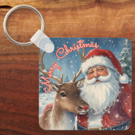 Classic Santa and Reindeer Keychain | Merry Christ Schlüsselanhänger