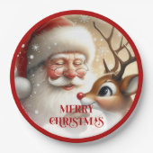 Classic Santa and Rudolph Cartoon Holiday Paper Pappteller (Vorderseite)