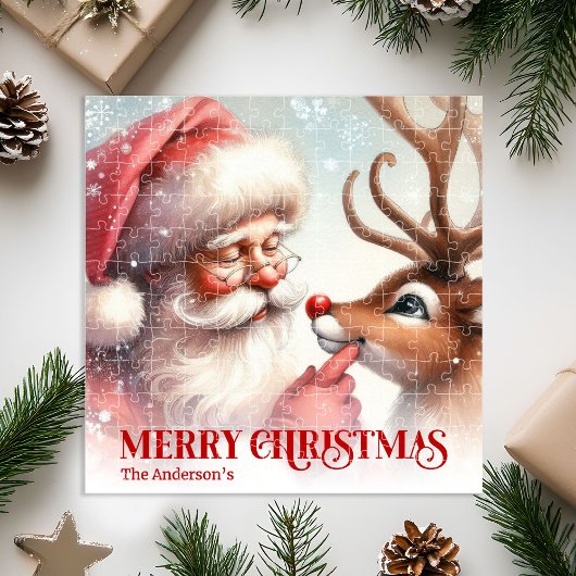 Classic Santa and Rudolph Custom Kids Holiday Gift Puzzle