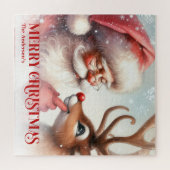 Classic Santa and Rudolph Custom Kids Holiday Gift Puzzle (Horizontal)