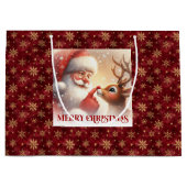 Classic Santa and Rudolph Kids Christmas Gift Bag  Große Geschenktüte (Vorderseite)