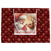 Classic Santa and Rudolph Kids Christmas Gift Bag  Große Geschenktüte (Rückseite)