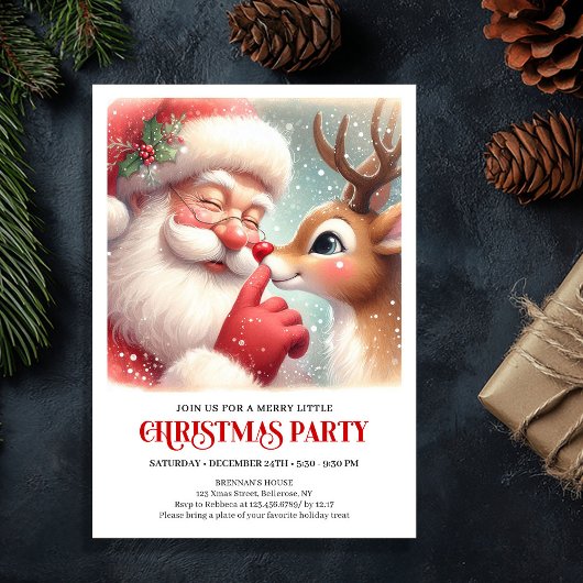Classic Santa and Rudolph Xmas Party Invitation Einladung