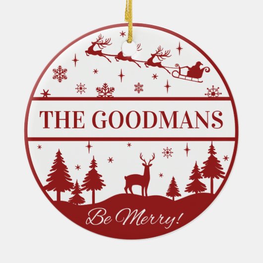 Classic Santa and Sleigh Personalisierte Weihnacht Keramik Ornament (Hinten)