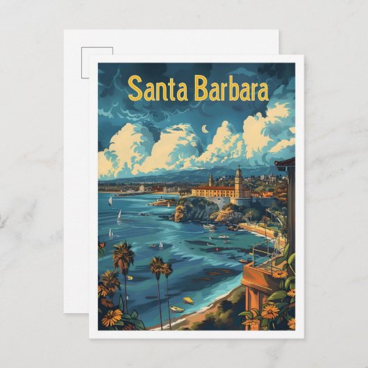 Classic Santa Barbara USA Retro Vintage Travel Postkarte (Vorne/Hinten)