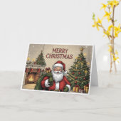 Classic Santa by Fireplace "Merry Christmas" Karte (Gelbe Blume)