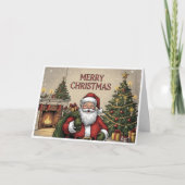 Classic Santa by Fireplace "Merry Christmas" Karte (Vorderseite)