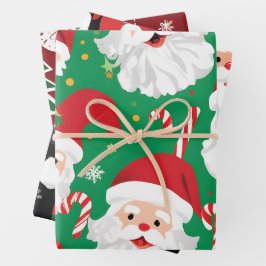 Classic Santa Candy Cane Red Green Weihnachtsgesch Geschenkpapier Set