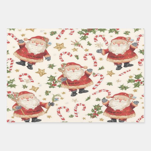 Classic Santa Candy Canes Christmas Patter Geschenkpapier Set (Vorderseite 2)