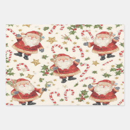 Classic Santa Candy Canes Christmas Patter Geschenkpapier Set