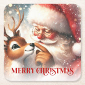 Classic Santa Claus and Rudolph Festive Coasters Rechteckiger Pappuntersetzer (Vorderseite)