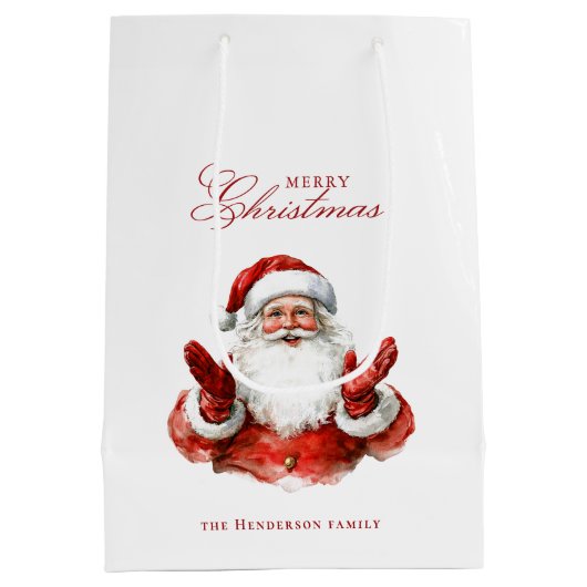 Classic Santa Claus Frohe Weihnachten Individuelle Mittlere Geschenktüte (Rückseite)