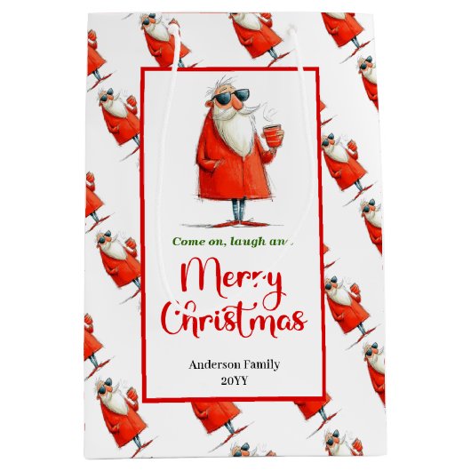 Classic Santa Claus fun festive holiday gift bag Mittlere Geschenktüte (Vorderseite)