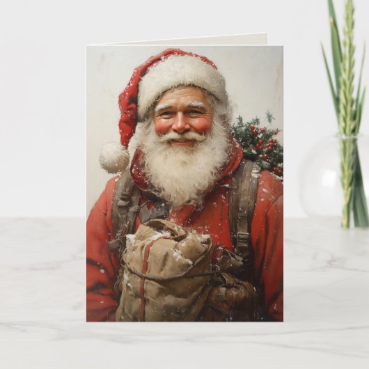Classic Santa Claus Heartwarming Weihnachten Kunst Karte (Vorderseite)