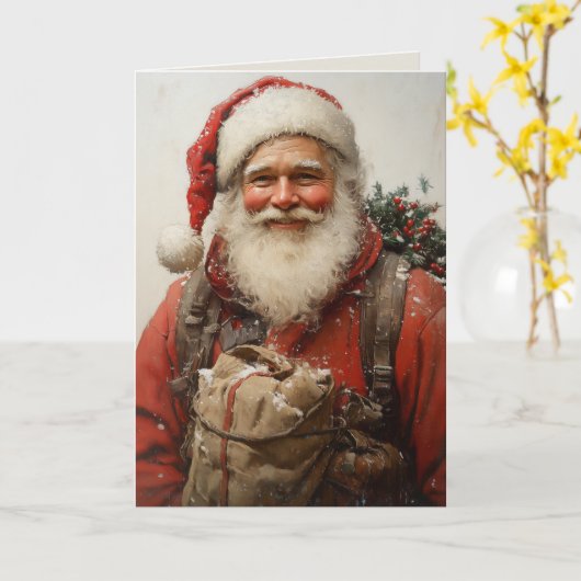 Classic Santa Claus Heartwarming Weihnachten Kunst Karte (Gelbe Blume)