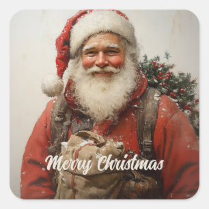 Classic Santa Claus Heartwarming Weihnachten Kunst Quadratischer Aufkleber