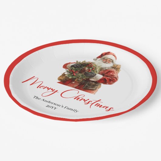 Classic Santa Claus Modern Cozy Christmas Plate Pappteller (Schrägansicht)