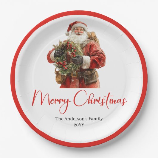 Classic Santa Claus Modern Cozy Christmas Plate Pappteller (Vorderseite)