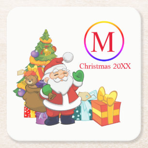 Classic Santa Claus Monogram Weihnachten Rechteckiger Pappuntersetzer