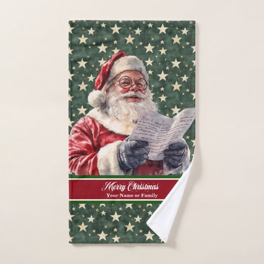 Classic Santa Claus Reading Letter Red Green Handt Badhandtuch Set (Handtuch)