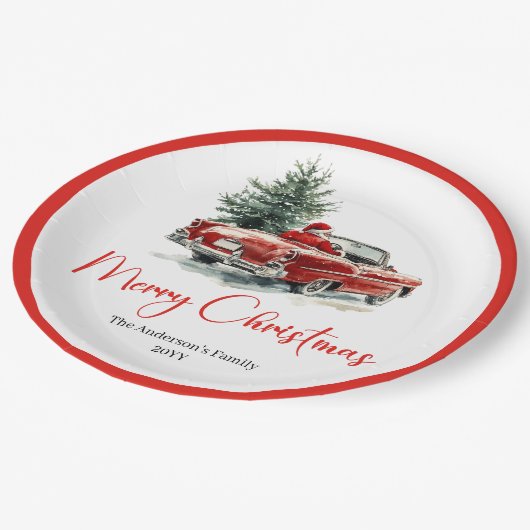 Classic Santa Claus Script Font Festive Dinner Pappteller (Schrägansicht)