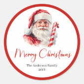 Classic Santa Claus Watercolor Christmas Label Runder Aufkleber (Vorderseite)