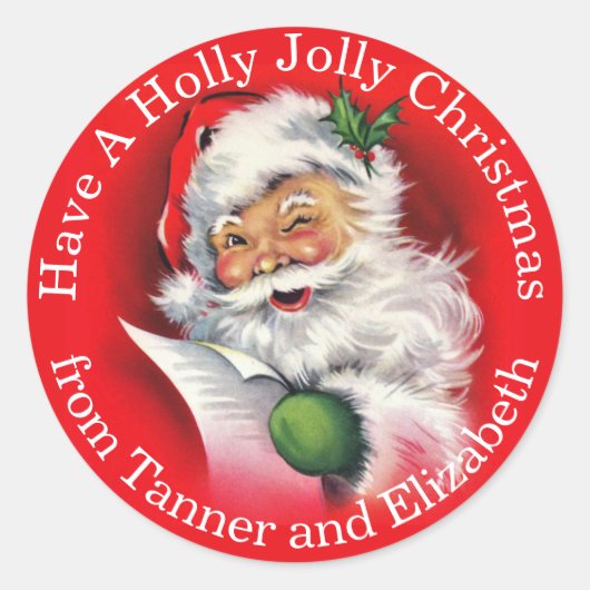 Classic Santa Holly Jolly Christmas Custom Holiday Runder Aufkleber (Vorderseite)