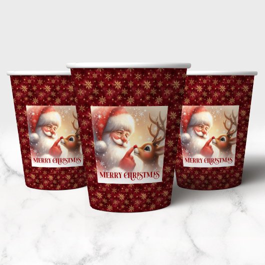 Classic Santa Rudolph Funny Cartoon Christmas Cups Pappbecher