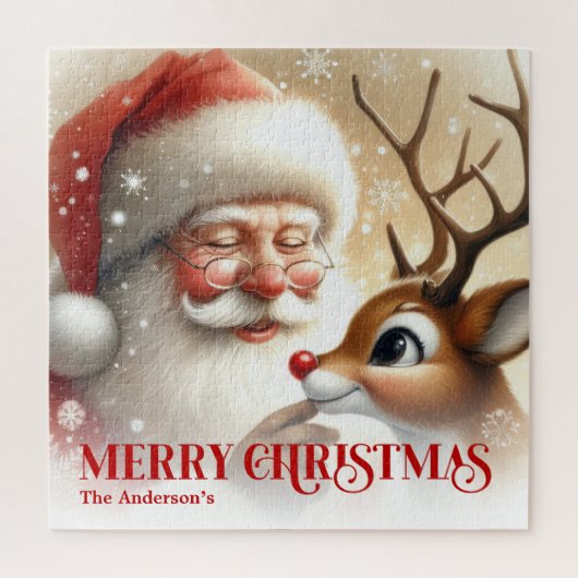 Classic Santa Rudolph Personalized Christmas Kids Puzzle (Vertikal)