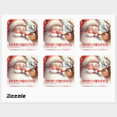 Classic Santa Rudolph Personalized Christmas Kids  Quadratischer Aufkleber (Blatt)