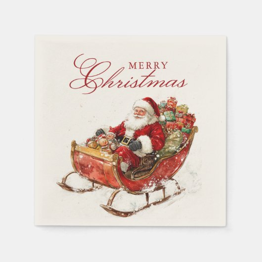 Classic Santa Sledge und präsentiert Frohe Weihnac Serviette (Vorderseite)