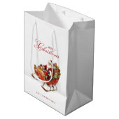 Classic Santa Sleigh Frohe Weihnachten Individuell Mittlere Geschenktüte (Vorderseite Schrägansicht)