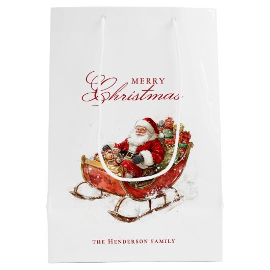 Classic Santa Sleigh Frohe Weihnachten Individuell Mittlere Geschenktüte (Rückseite)
