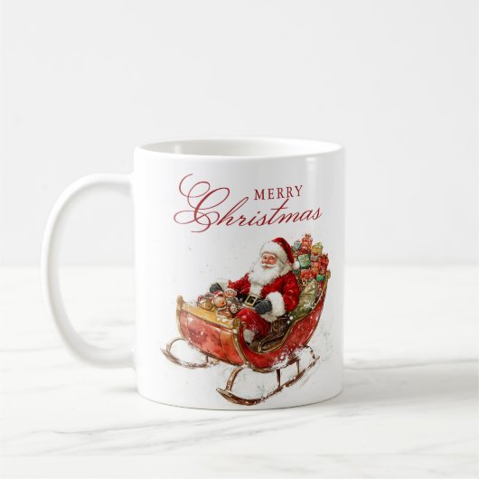 Classic Santa Sleigh Frohe Weihnachten Kaffeetasse (Links)