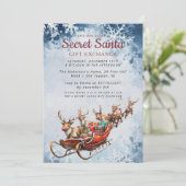 Classic Santa Sleigh Secret Santa Winter Party Einladung (Stehend Vorderseite)