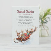 Classic Santa Sleigh Secret Weihnachten Party Einladung (Stehend Vorderseite)
