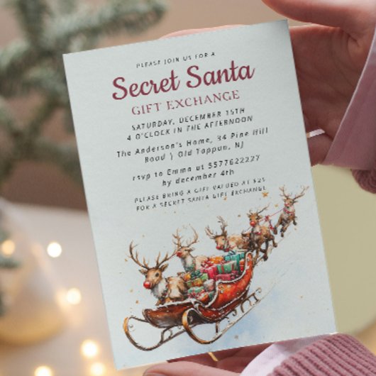 Classic Santa Sleigh Secret Weihnachten Party Einladung