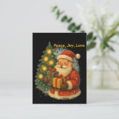Classic Santa Under the Tree Christmas Post Card Postkarte (Stehend Vorderseite)