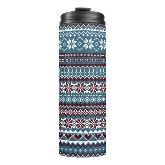 Classic Scandinavian Christmas Sweater Pattern Thermosbecher (Vorderseite)